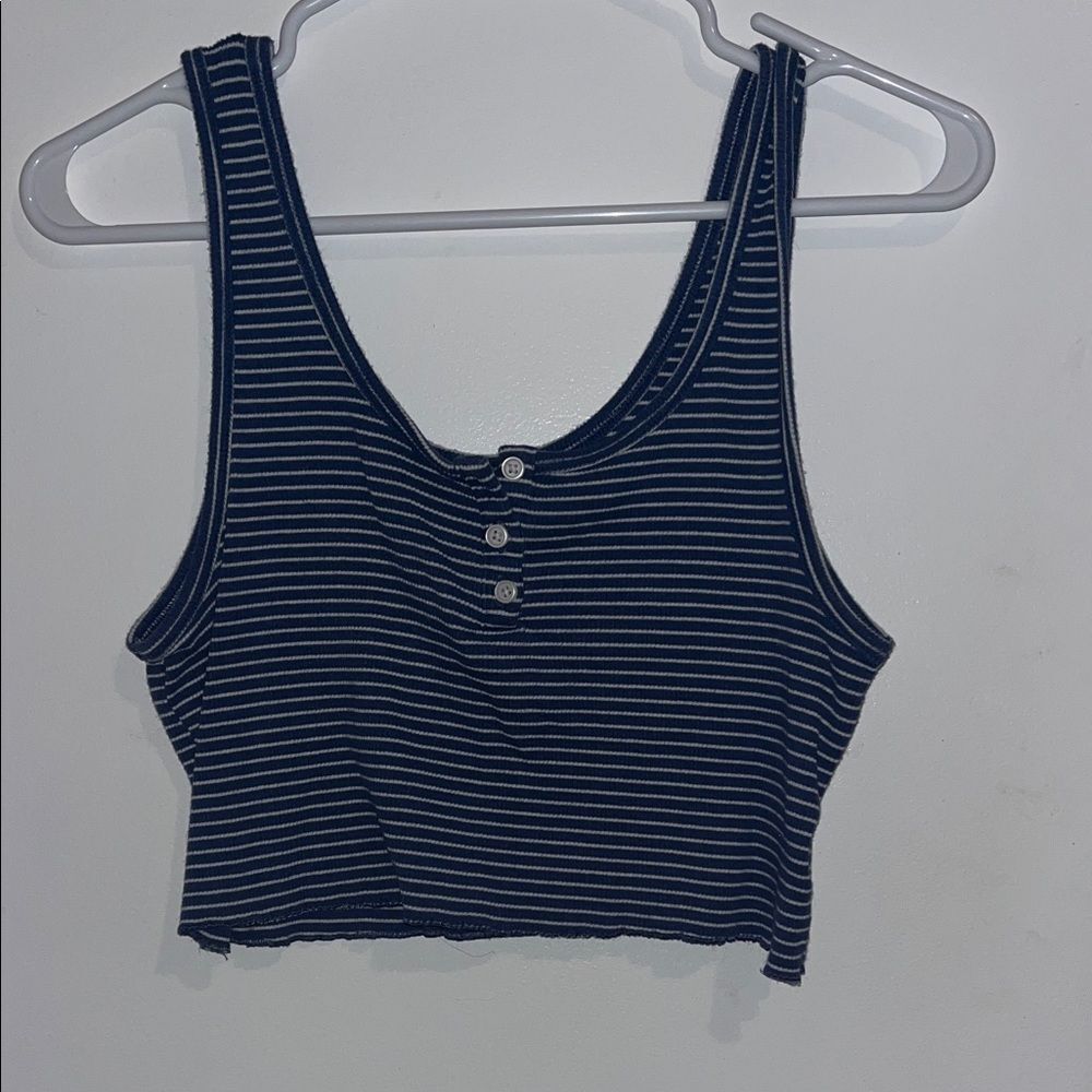 American Eagle Striped Navy Blue Crop Top